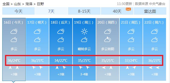 巨野天气预报最新更新